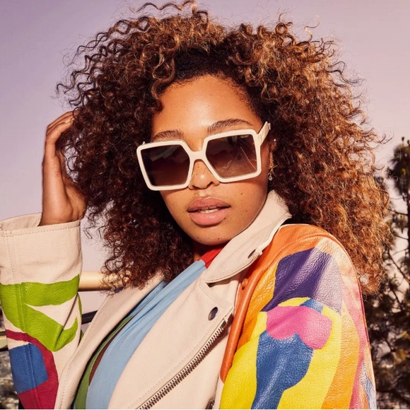 NWT Quay “Almost Ready Polarized” ivory/brn 56mm Square Sunglasses - Picture 2 of 4